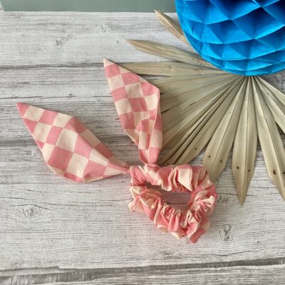 Foulchie chouchou / motif damier/ rose