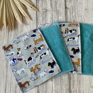 Lot 4 Lingettes essuie-pattes / Chiens Milou, éponge bio bleue
