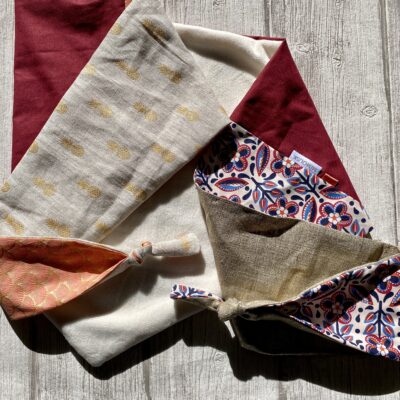 Foulard triangle doudou / Corail lin Doré Bordeaux – Image 4