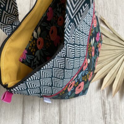 Sac jacquard chevron, fleurs rifle, marine rose jaune – Image 2