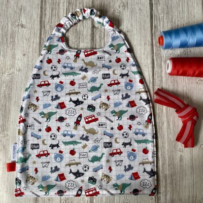 Serviette élastiquée coton et éponge bambou / Ecole / Carreaux blancs
