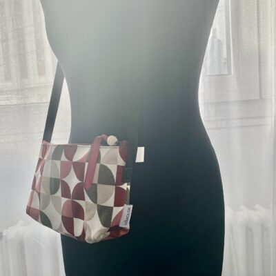 Petit sac à main bandoulière / Jacquard ronds bordeaux – Image 3