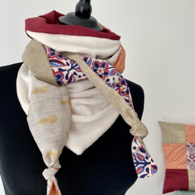 Foulard triangle doudou / Corail lin Doré Bordeaux – Image 6