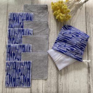 Pack 8 Lingettes lavables éponge bambou / Lekker/ Bleu blanc