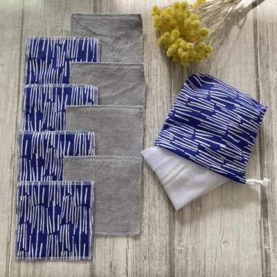 Pack 8 Lingettes lavables éponge bambou / Lekker/ Bleu blanc