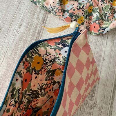 Pochette Damier et Fleurs / rose jaune vert – Image 4