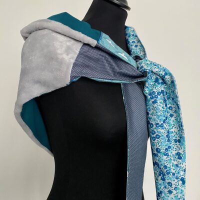 Foulard triangle polaire roudoudou/ Liberty, grues, vichy / bleu vert – Image 5