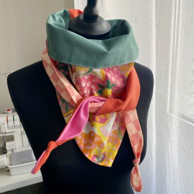 Foulard triangle 6 / Liberty fauvism damier/ jaune rose orange vert