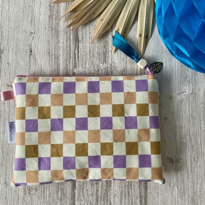 Pochette matelassée doublée / Damier Fleurs Rifle/ Rose Bleu Brun Violet – Image 2