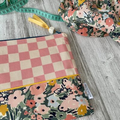 Pochette Damier et Fleurs / rose jaune vert – Image 6