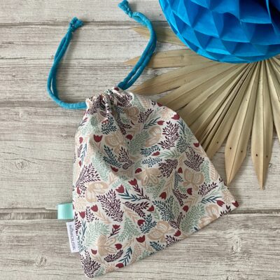 Sac à maillot mouillé/ enduit feuilles et papillons/ blanc vert bdx