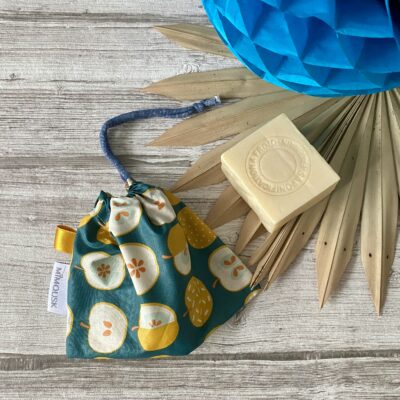 Sac à savon solide/ enduit pommes / vert jaune