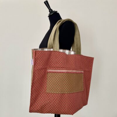 Sac cabas XXL, velours et jacquard / Beige bordeaux rose – Image 2