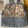 Sac à main Chevrons Fleurs / Marine blanc rose jaune vert