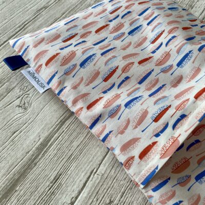Bouillotte rectangulaire en graines de lin bio / Plumes / Rose saumon Bleu – Image 2