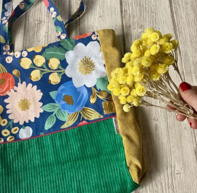 Sac à main Vintage garden / Vert Or Bleu Moutarde