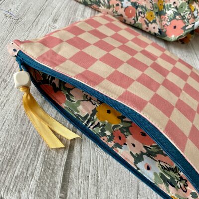 Pochette Damier et Fleurs / rose jaune vert – Image 5