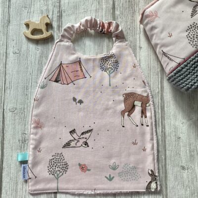 Serviette élastiquée coton et éponge bambou / Forêt enchantée / Rose