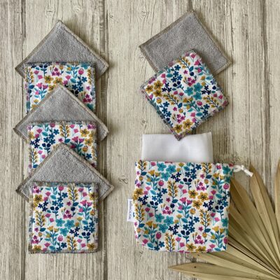 Lingettes lavables éponge Bambou / imprimé fleuri Milly