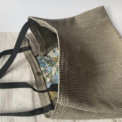 Sac cabas XXL, pied de poule texturé, beige noir