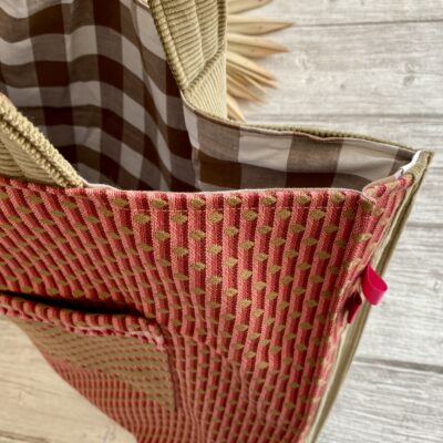 Sac cabas XXL, velours et jacquard / Beige bordeaux rose – Image 5