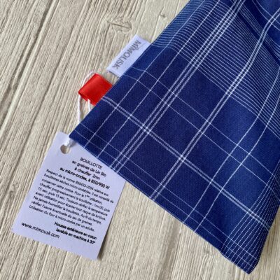 Bouillotte longue XL pour cervicales en graines de lin bio/ carreaux marine – Image 2