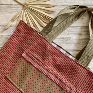 Sac cabas XXL, velours et jacquard / Beige bordeaux rose