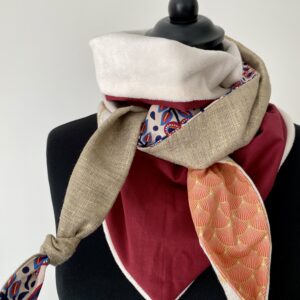 Foulard triangle doudou / Corail lin Doré Bordeaux