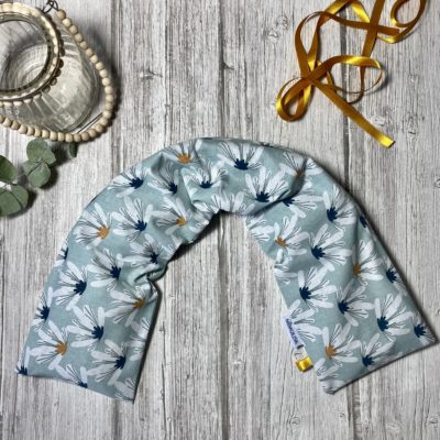 Bouillotte longue XL pour cervicales en graines de lin bio, marguerites Myriel, celadon