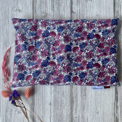 Bouillotte rectangulaire en graines de lin bio / Fleurs rose indigo – Image 3