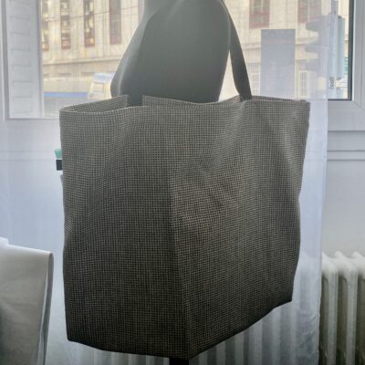 Sac cabas XXL, pied de poule texturé, beige noir – Image 3
