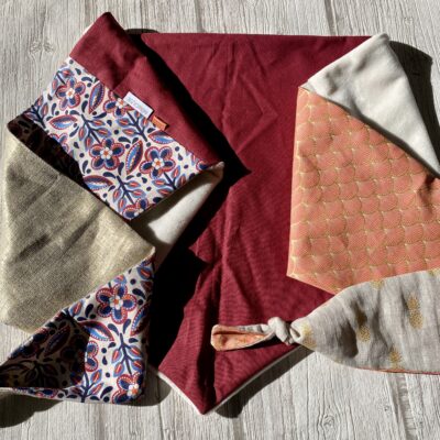 Foulard triangle doudou / Corail lin Doré Bordeaux – Image 5