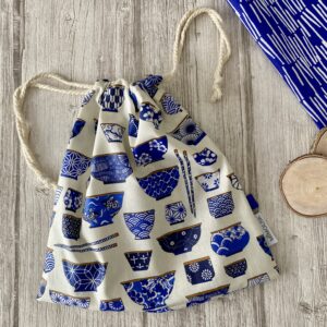 Sac à maillot mouillé/ enduit bols japonais / bleu beige