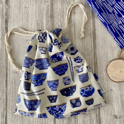 Sac à maillot mouillé/ enduit bols japonais / bleu beige