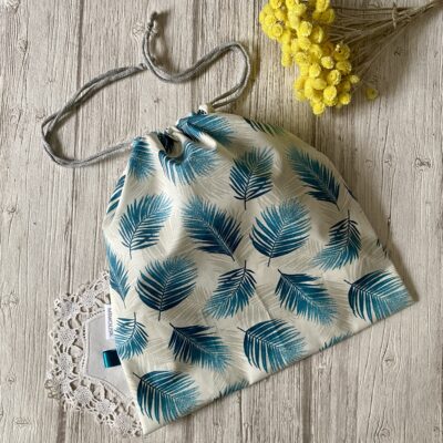 Sac à maillot mouillé/ enduit feuilles, écru bleu