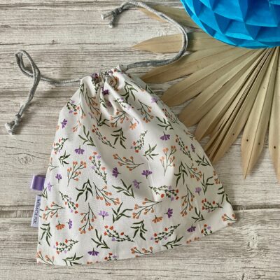 Sac à maillot mouillé/ enduit motif printanier cirsium/ blanc vert parme