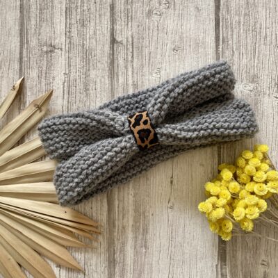 Bandeau laine/ Gris & Léopard – Image 2