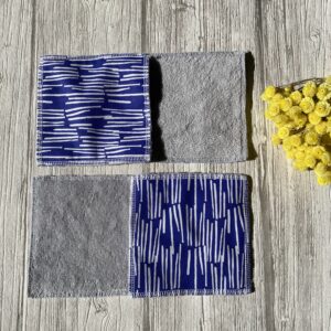 4 Lingettes lavables éponge Bambou / Lekker/ Bleu blanc