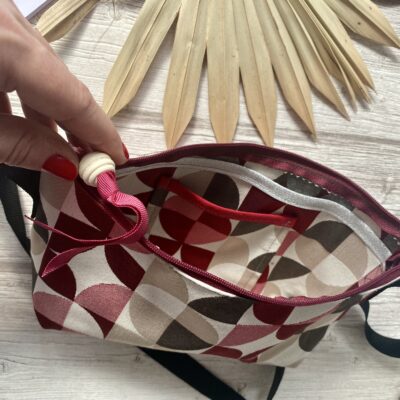 Petit sac à main bandoulière / Jacquard ronds bordeaux – Image 2
