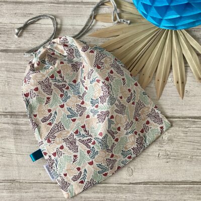Sac à maillot mouillé XL/ enduit feuilles et papillons/ blanc vert bdx