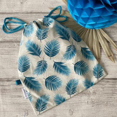 Sac à maillot mouillé XL/ enduit palmes/ turquoise ecru