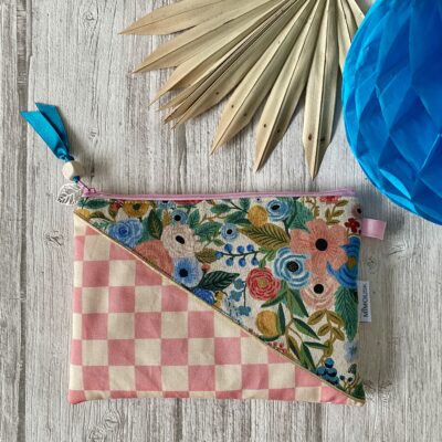 Pochette matelassée doublée / Damier Fleurs Rifle/ Rose Bleu Brun Violet