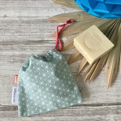 Sac à savon solide/ enduit géometrique / vert céladon corail