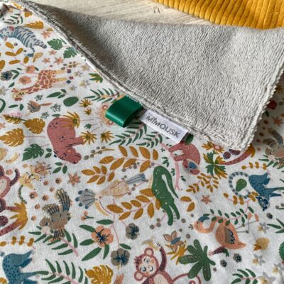 Serviette élastiquée coton et éponge bambou / Animaux BuenosAires blanc – Image 2
