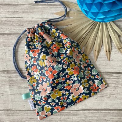 Sac à maillot mouillé XL/ enduit fleuri retro/ marine orange
