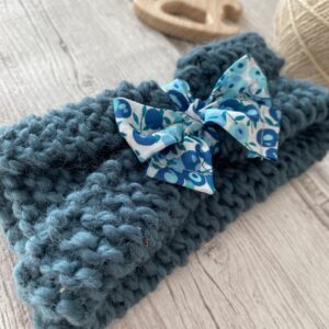 Tour de cou bébé / Vert, noeud Liberty bleu