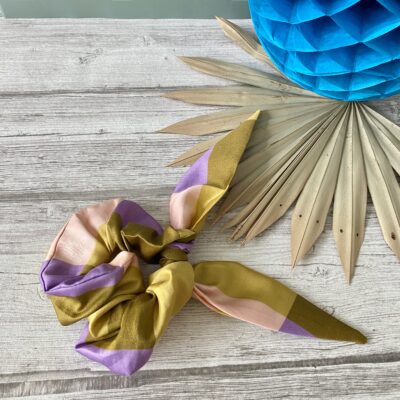 Foulchie chouchou / satin Gingham carreaux/ olive lilas