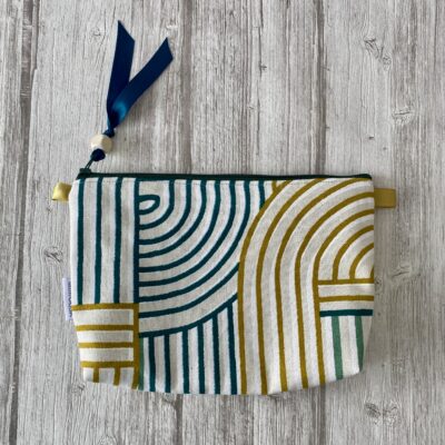 Grande trousse "Courbes" / Tissu épais. Ecru/Vert – Image 4