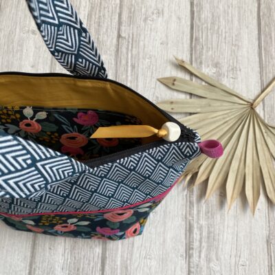 Sac jacquard chevron, fleurs rifle, marine rose jaune – Image 5