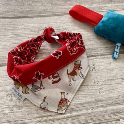 Bandana pour chien / Toutou chic, Rouge & beige – Image 3